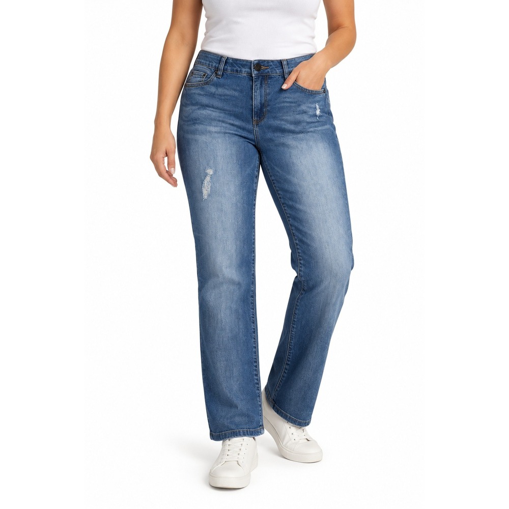 Democracy Ab Solution Straight Leg Jeans Size 12 Distressed Stretch Blue Denim